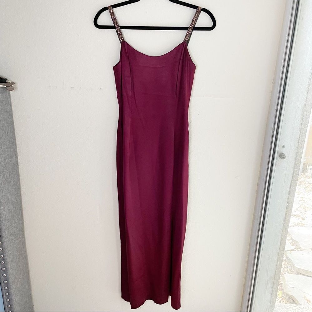 Jessica McClintock Gunne Sax Vtg MIDI dress burgundy 7/8 beaded strap